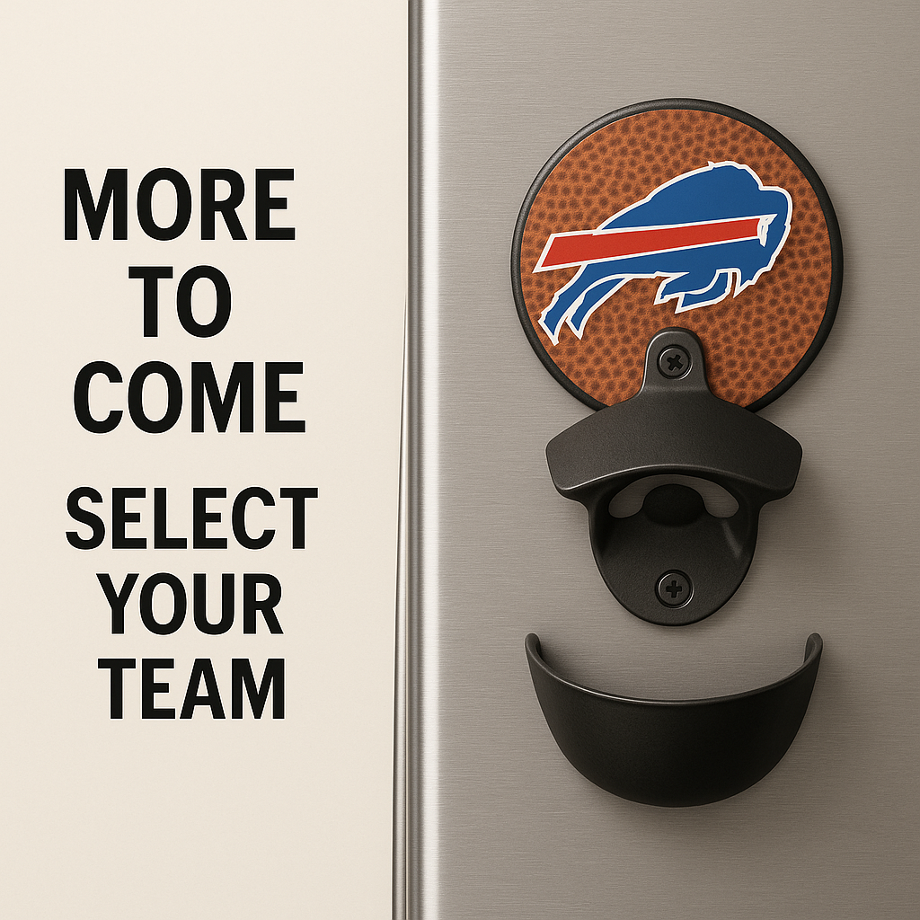 Custom Football Team Refrigerator Magnet Bottle Opener – Magnetic Cap Catcher – Game Day Beer Opener – Man Cave, Tailgate, Sports Fan Gift