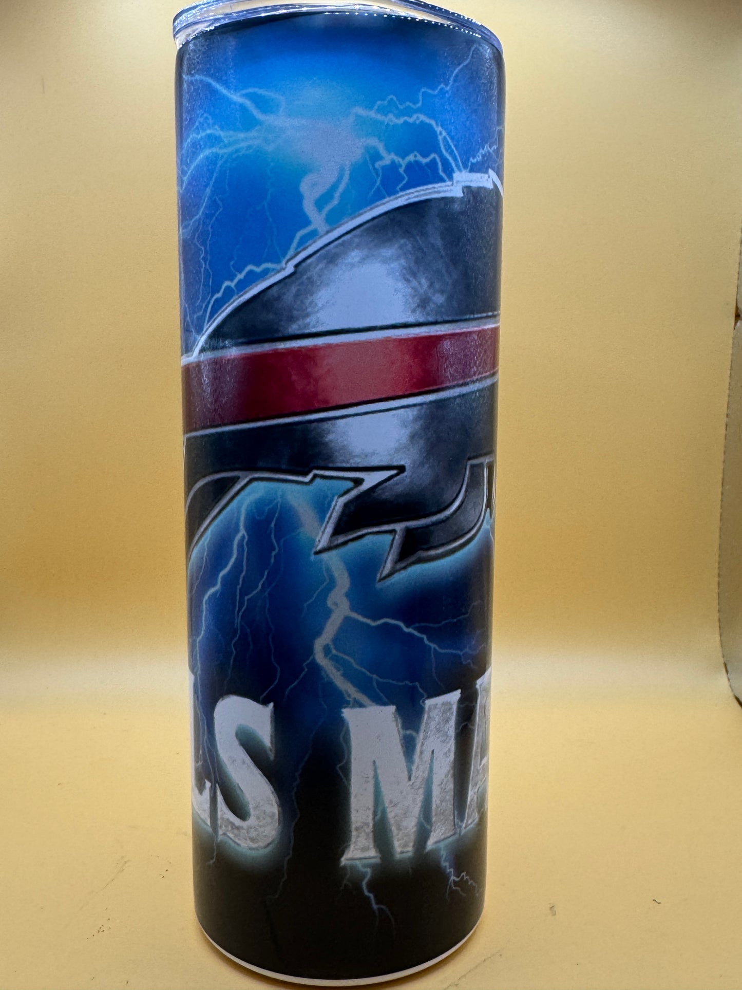 Bills Mafia 20oz Skinny Tumbler w/ Lid & Straw | Buffalo Football Lightning Wrap | Personalized Name | Stainless Steel Cup Gift