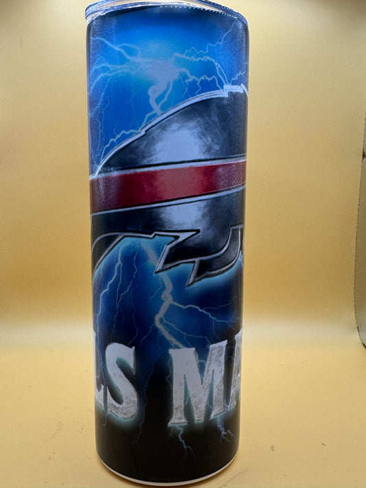 Bills Mafia 20oz Skinny Tumbler w/ Lid & Straw | Buffalo Football Lightning Wrap | Personalized Name | Stainless Steel Cup Gift