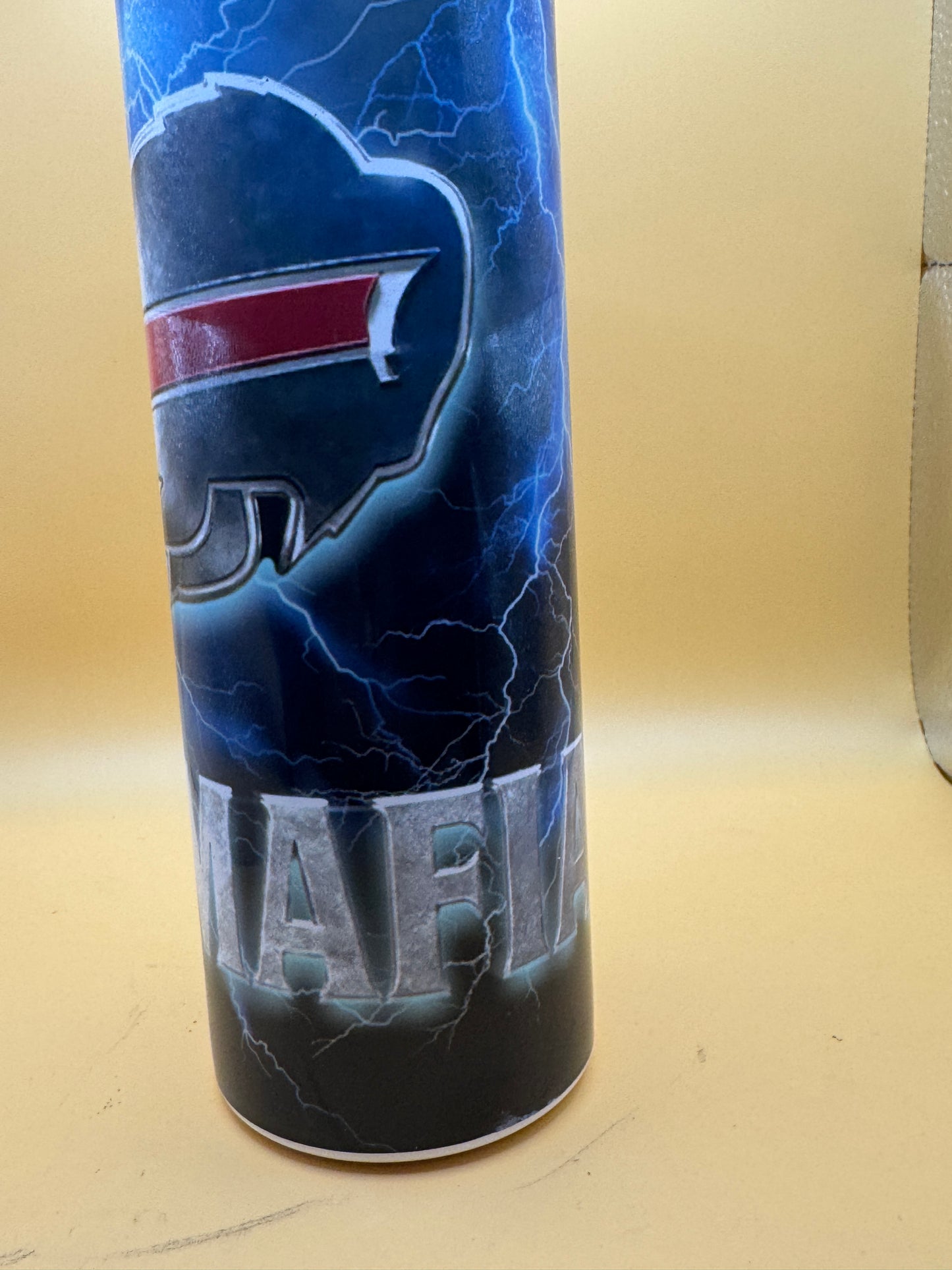 Bills Mafia 20oz Skinny Tumbler w/ Lid & Straw | Buffalo Football Lightning Wrap | Personalized Name | Stainless Steel Cup Gift