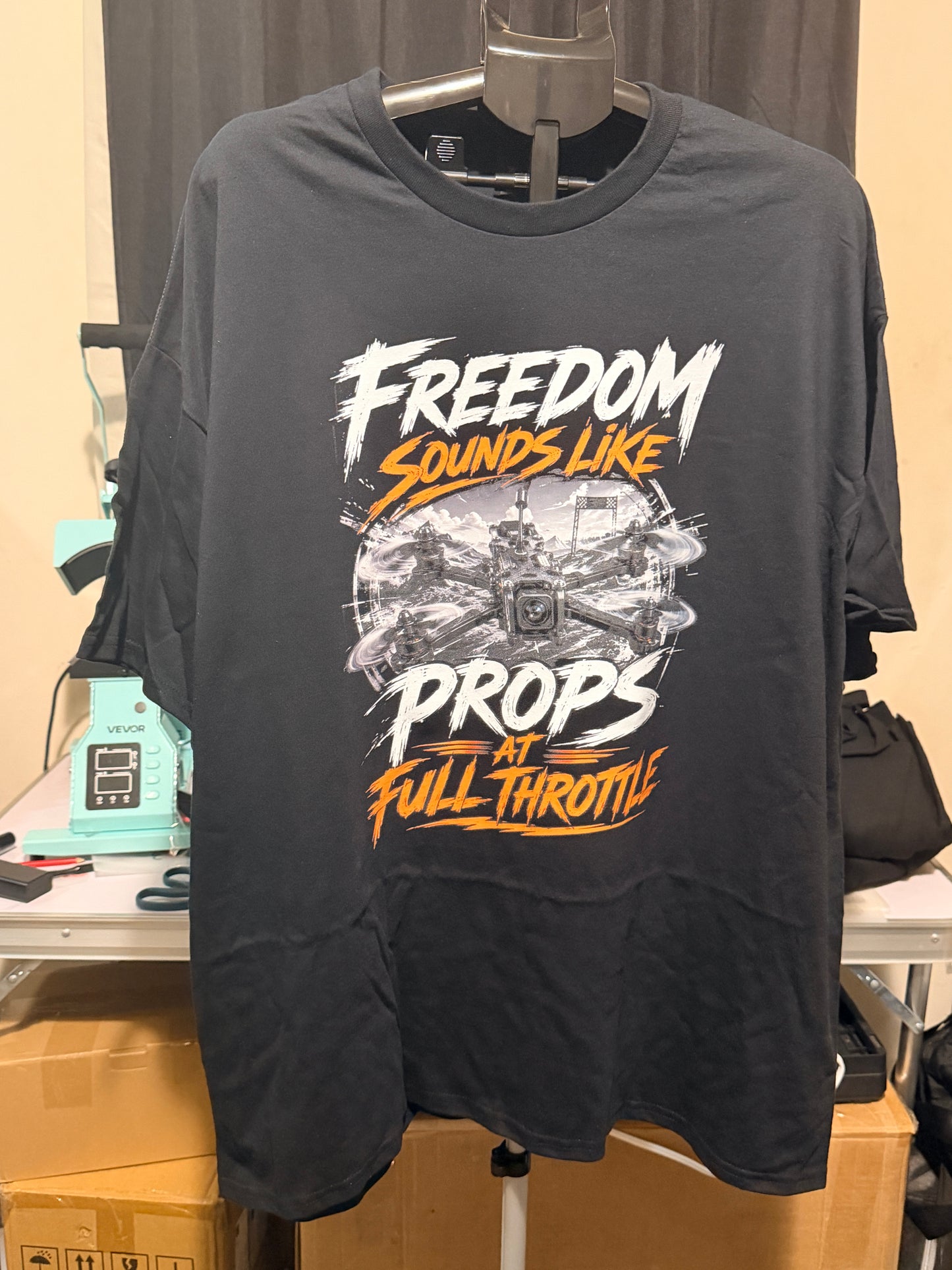 FPV Drone Pilot Shirt | Freedom Sounds Like Props at Full Throttle Tee | Drone Racing T-Shirt | FPV Racing Gift for Drone Flyer