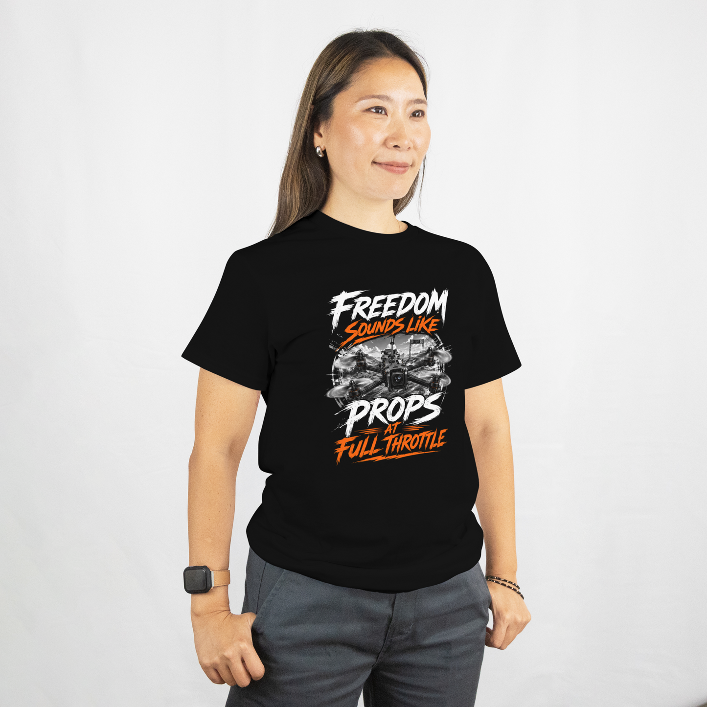 FPV Drone Pilot Shirt | Freedom Sounds Like Props at Full Throttle Tee | Drone Racing T-Shirt | FPV Racing Gift for Drone Flyer