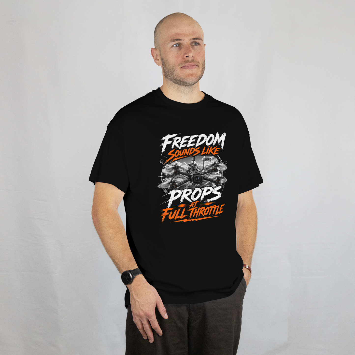 FPV Drone Pilot Shirt | Freedom Sounds Like Props at Full Throttle Tee | Drone Racing T-Shirt | FPV Racing Gift for Drone Flyer