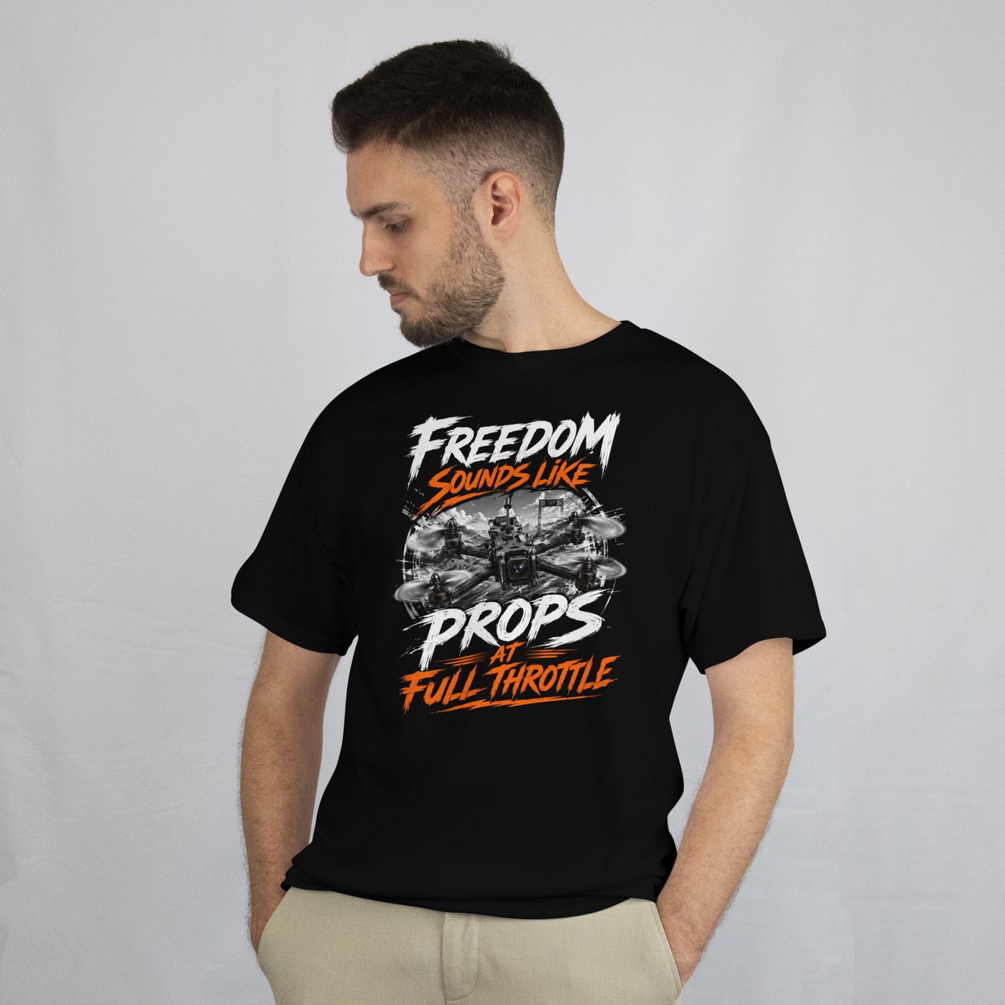 FPV Drone Pilot Shirt | Freedom Sounds Like Props at Full Throttle Tee | Drone Racing T-Shirt | FPV Racing Gift for Drone Flyer