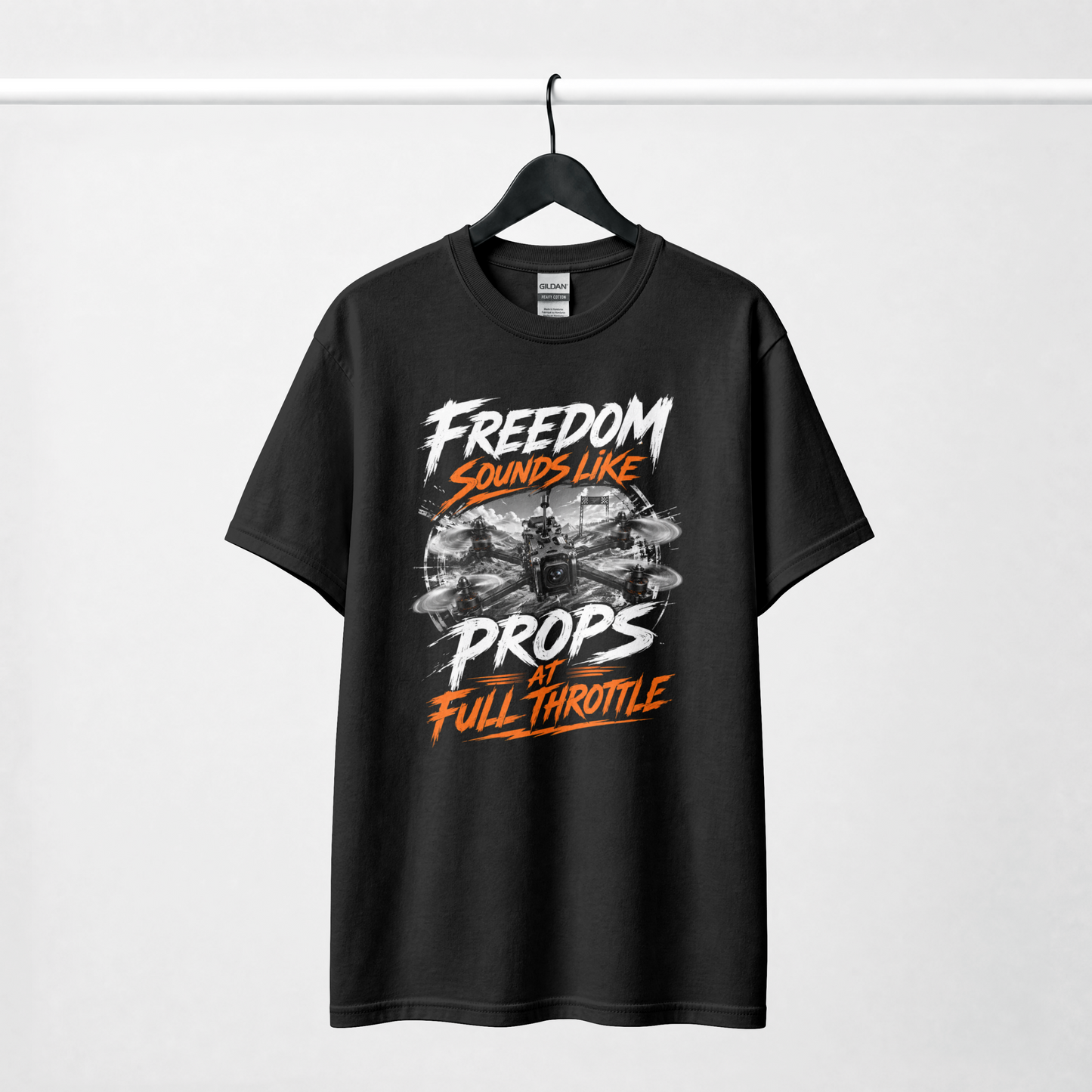 FPV Drone Pilot Shirt | Freedom Sounds Like Props at Full Throttle Tee | Drone Racing T-Shirt | FPV Racing Gift for Drone Flyer