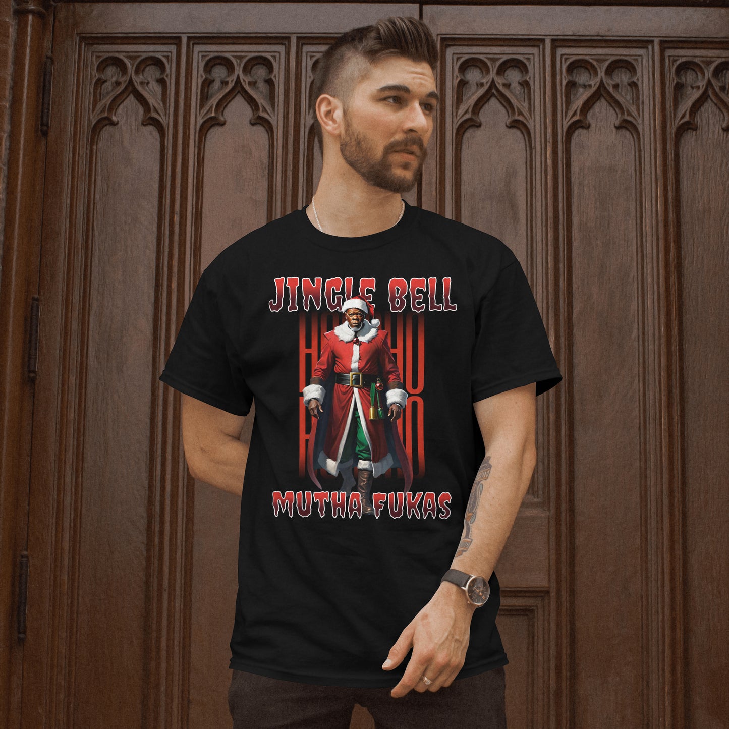 Funny Christmas T-Shirt - "Jingle Bell Mutha Fuka" - Sarcastic Holiday Tee for Adults - Unique Gift for Him or Her