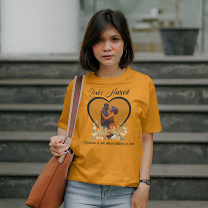 Love's Harvest T-Shirt - Autumn Fall in Love Shirt - Romantic Autumn Graphic Tee - Fall Fashion for Women and Men