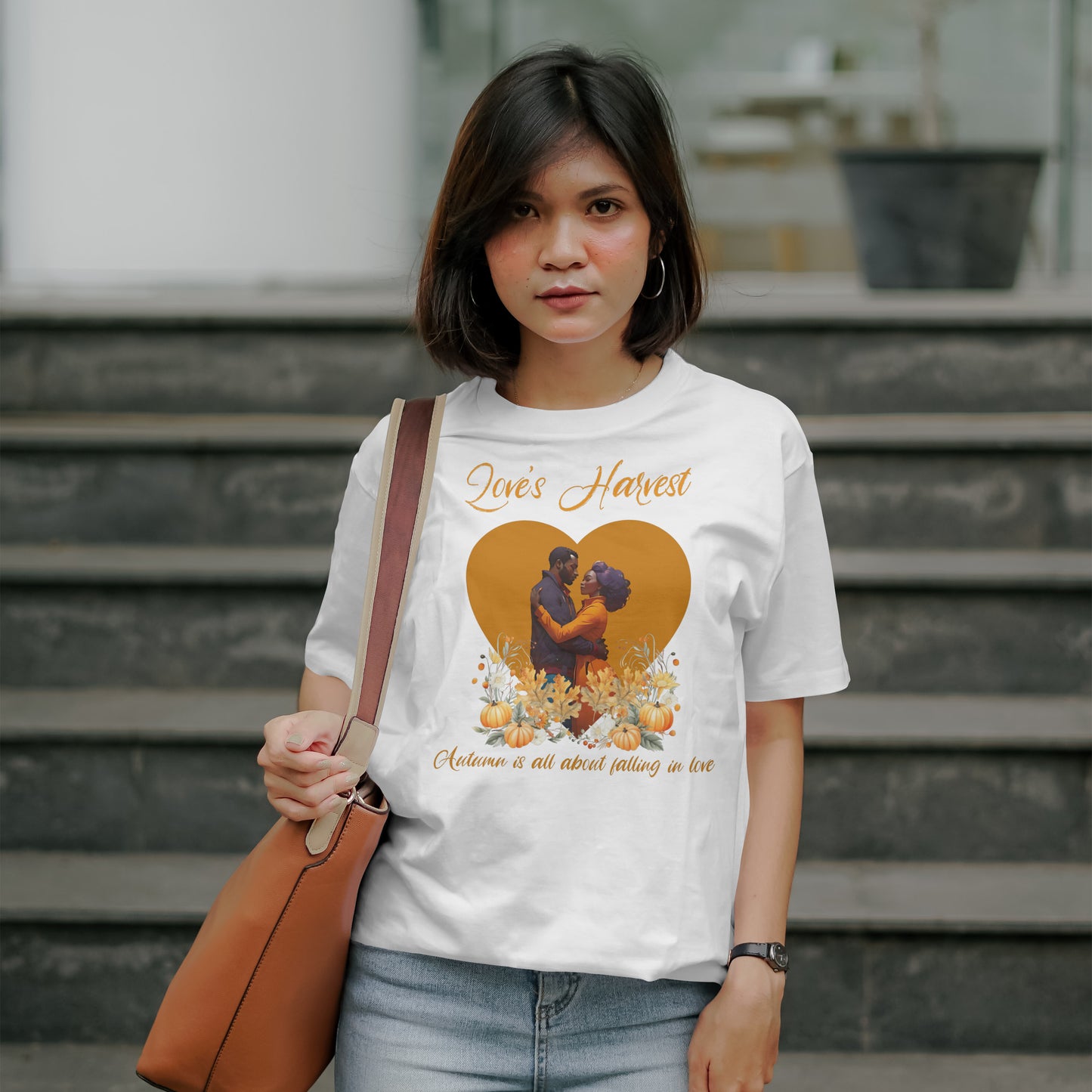 Love's Harvest T-Shirt - Autumn Fall in Love Shirt - Romantic Autumn Graphic Tee - Fall Fashion for Women and Men