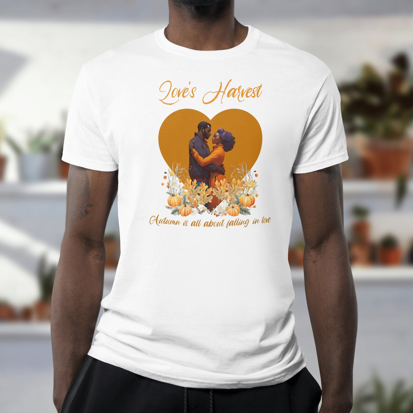 Love's Harvest T-Shirt - Autumn Fall in Love Shirt - Romantic Autumn Graphic Tee - Fall Fashion for Women and Men