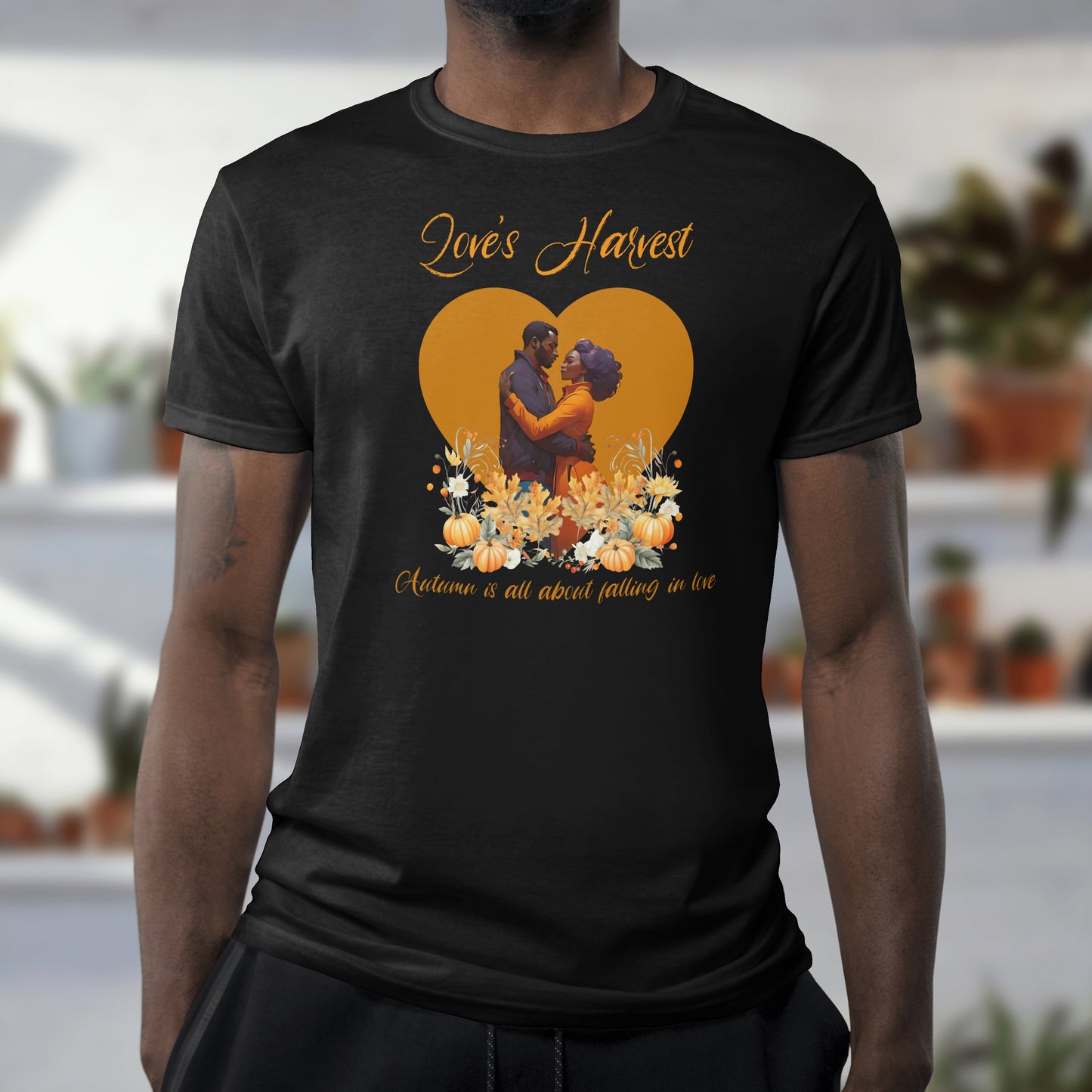 Love's Harvest T-Shirt - Autumn Fall in Love Shirt - Romantic Autumn Graphic Tee - Fall Fashion for Women and Men