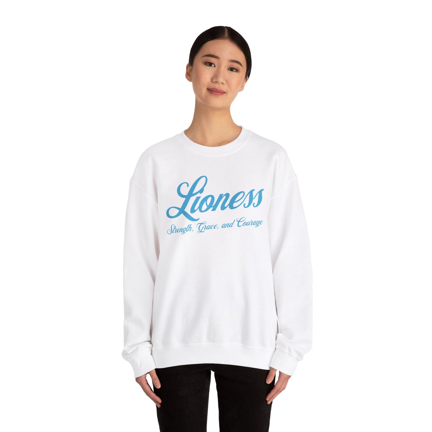 Lioness Women's Sweatshirt - Strength, Grace & Courage | Empowering Lion Print | Cozy Feminine Pullover | Inspirational Graphic Sweatshirt