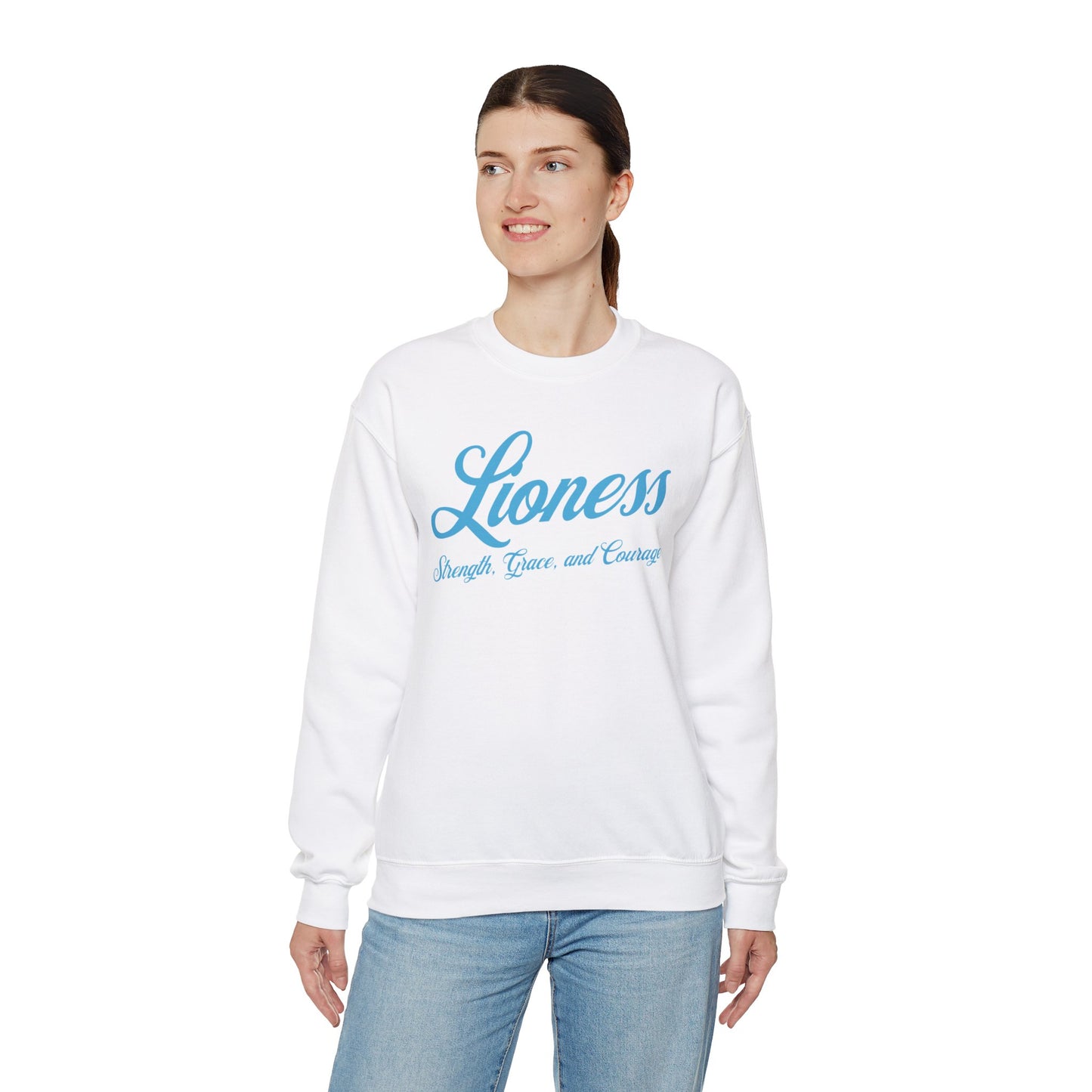 Lioness Women's Sweatshirt - Strength, Grace & Courage | Empowering Lion Print | Cozy Feminine Pullover | Inspirational Graphic Sweatshirt