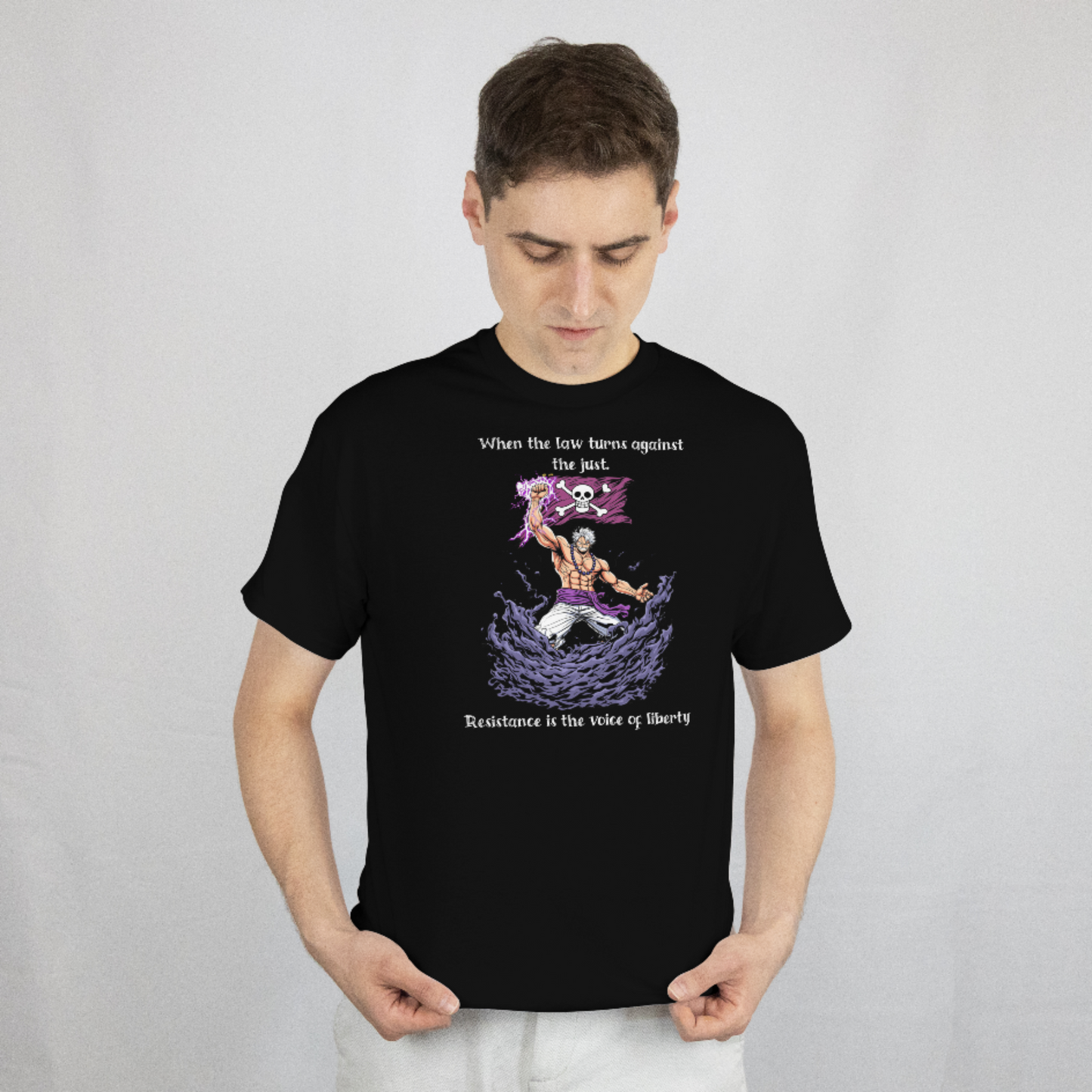“When the Law Turns Against the Just” Anime Graphic Tee | Resistance Is the Voice of Liberty Shirt | Political Rebellion Streetwear | Freedom Fighter T-Shirt