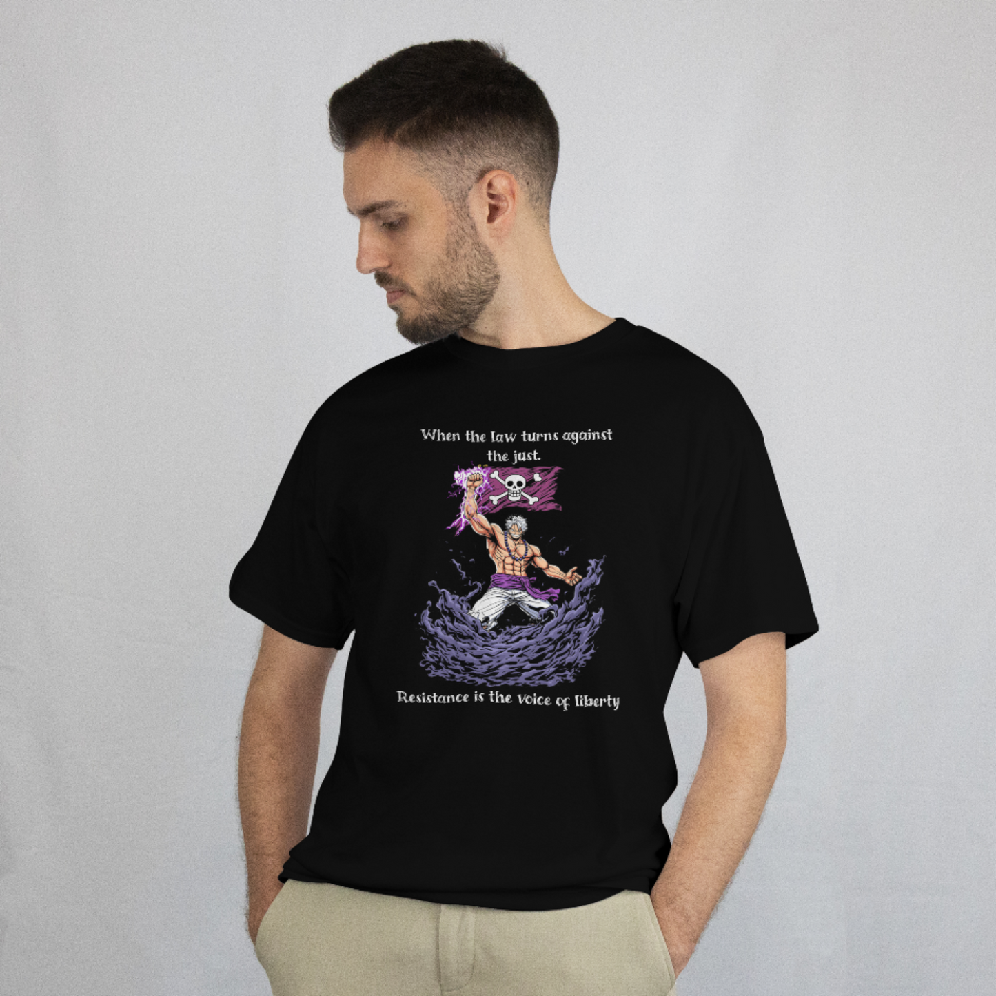 “When the Law Turns Against the Just” Anime Graphic Tee | Resistance Is the Voice of Liberty Shirt | Political Rebellion Streetwear | Freedom Fighter T-Shirt